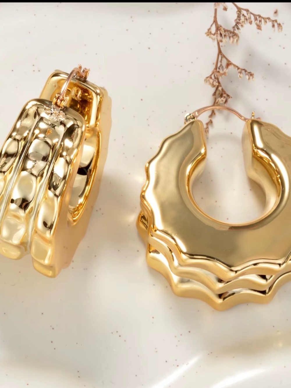 Gold Wavy Hoop Earrings - Women Jewelry